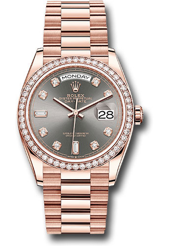 Rolex Everose Gold Day-Date 36 Watch - Diamond Bezel - Slate Diamond Dial - President Bracelet