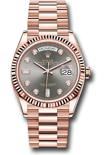 Rolex Everose Gold Day-Date 36 Watch - Fluted Bezel - Slate Diamond Dial - President Bracelet