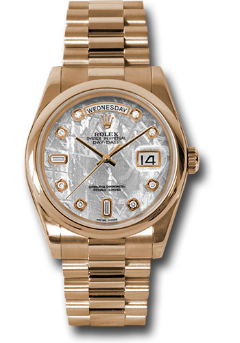Rolex Pink Gold Day-Date 36 Watch - Domed Bezel - Meteorite Diamond Dial - President Bracelet