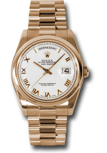 Rolex Pink Gold Day-Date 36 Watch - Domed Bezel - White Roman Dial - President Bracelet