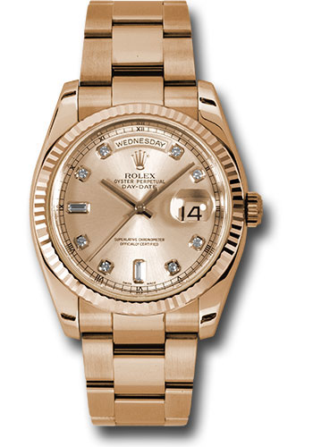 Rolex Pink Gold Day-Date 36 Watch - Fluted Bezel - Champange Diamond Dial - Oyster Bracelet