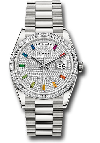 Rolex Platinum Day-Date 36 Watch - Diamond Bezel - Diamond-Paved Dial - President Bracelet