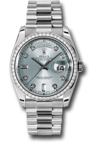 Rolex Platinum Day-Date 36 Watch - Bezel - Glacier Blue Diamond Dial - President Bracelet