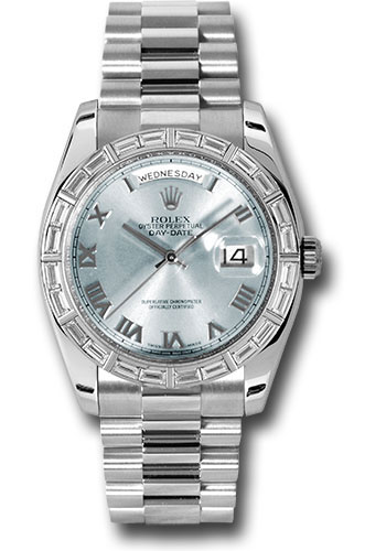 Rolex Platinum Day-Date 36 Watch - Bezel - Glacier Blue Roman Dial - President Bracelet