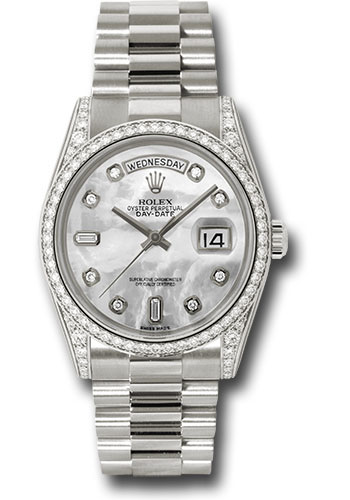 Rolex White Gold Day-Date 36 Watch - Bezel - Mother-Of-Pearl Diamond Dial - President Bracelet