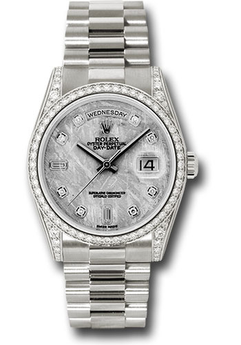 Rolex White Gold Day-Date 36 Watch - Bezel - Meteorite Diamond Dial - President Bracelet