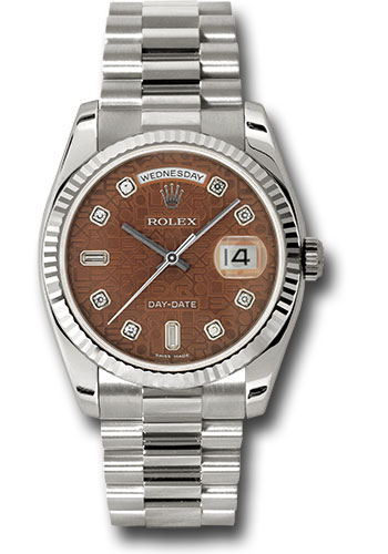 Rolex White Gold Day-Date 36 Watch - Fluted Bezel - Havana Brown Diamond Dial - President Bracelet