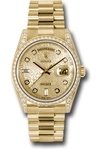 Rolex Yellow Gold Day-Date 36 Watch - Bezel - Champagne Jubilee Diamond Dial - President Bracelet