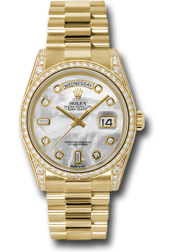 Rolex Yellow Gold Day-Date 36 Watch - Bezel - White Mother-Of-Pearl Diamond Dial - President Bracelet