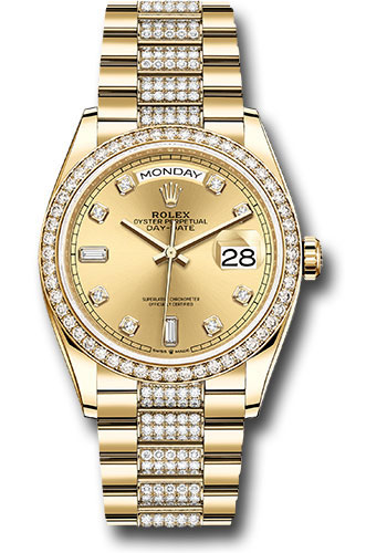 Rolex Yellow Gold Day-Date 36 Watch - Diamond Bezel - Champagne Diamond Dial - Diamond President Bracelet