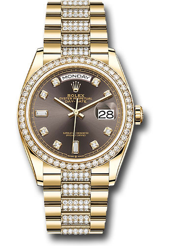Rolex Yellow Gold Day-Date 36 Watch - Diamond Bezel - Dark Grey Diamond Dial - Diamond President Bracelet