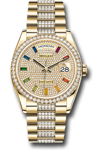 Rolex Yellow Gold Day-Date 36 Watch - Diamond Bezel - Diamond-Paved Dial - Diamond President Bracelet