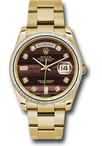 Rolex Yellow Gold Day-Date 36 Watch - Bezel - Bulls Eye Diamond Dial - Oyster Bracelet