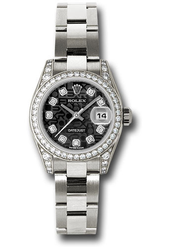 Rolex White Gold Lady-Datejust 26 Watch - 42 Diamond Bezel - Black Jubilee Diamond Dial - Oyster Bracelet