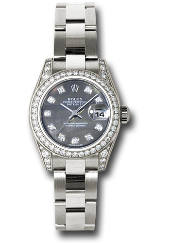 Rolex White Gold Lady-Datejust 26 Watch - 42 Diamond Bezel - Dark Mother-Of-Pearl Diamond Dial - Oyster Bracelet