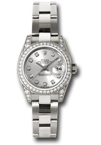 Rolex White Gold Lady-Datejust 26 Watch - 42 Diamond Bezel - Silver Diamond Dial - Oyster Bracelet