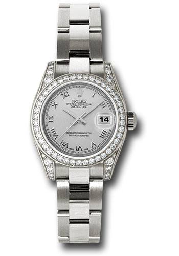 Rolex White Gold Lady-Datejust 26 Watch - 42 Diamond Bezel - Silver Roman Dial - Oyster Bracelet