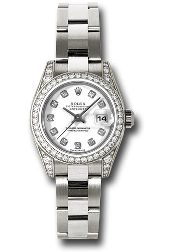 Rolex White Gold Lady-Datejust 26 Watch - 42 Diamond Bezel - White Diamond Dial - Oyster Bracelet