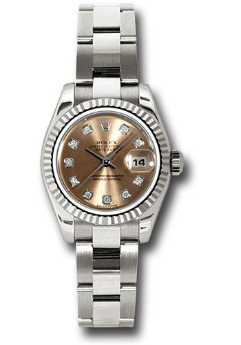 Rolex White Gold Lady-Datejust 26 Watch - Fluted Bezel - Pink Diamond Dial - Oyster Bracelet