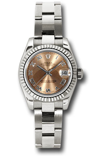 Rolex White Gold Lady-Datejust 26 Watch - Fluted Bezel - Pink Roman Dial - Oyster Bracelet