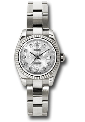 Rolex White Gold Lady-Datejust 26 Watch - Fluted Bezel - Silver Jubilee Diamond Dial - Oyster Bracelet