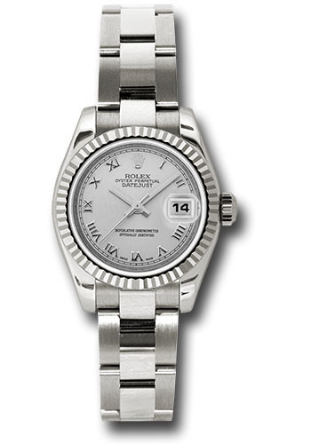 Rolex White Gold Lady-Datejust 26 Watch - Fluted Bezel - Silver Roman Dial - Oyster Bracelet