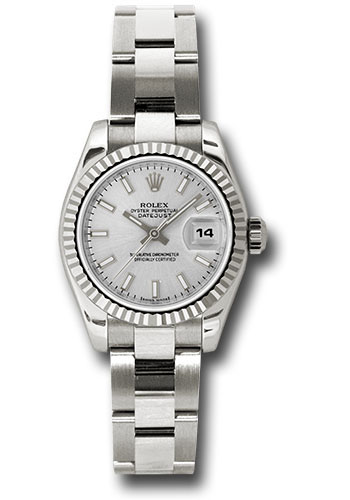 Rolex White Gold Lady-Datejust 26 Watch - Fluted Bezel - Silver Index Dial - Oyster Bracelet