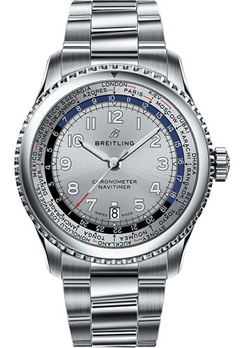 Breitling Aviator 8 B35 Automatic Unitime 43 Watch - Steel Case - Mercury Silver Dial - Steel Professional III Bracelet