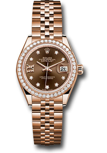 Rolex Everose Gold Lady-Datejust 28 Watch - 44 Diamond Bezel - Chocolate Diamond Star Dial - Jubilee Bracelet