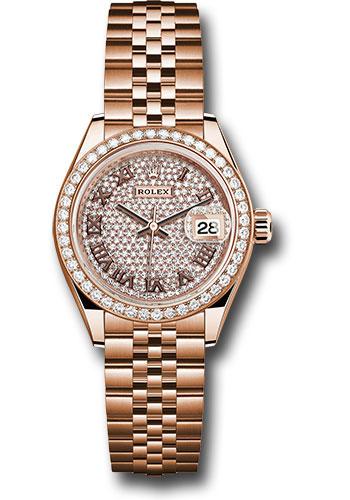 Rolex Everose Gold Lady-Datejust 28 Watch - 44 Diamond Bezel - Sundust Roman Dial - Jubilee Bracelet