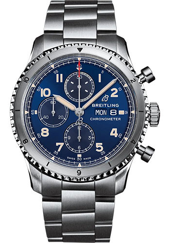 Breitling Aviator 8 Chronograph 43 Watch - Stainless Steel - Blue Dial - Metal Bracelet