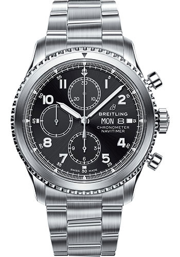 Breitling Aviator 8 Chronograph 43 Watch - Steel Case - Black Dial - Steel Professional III Bracelet