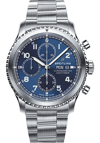 Breitling Aviator 8 Chronograph 43 Watch - Steel Case - Blue Dial - Steel Professional III Bracelet