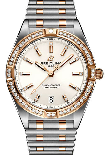 Breitling Chronomat 32 Watch - Steel and 18K Red Gold (Gem-set) - White Diamond Dial - Metal Bracelet