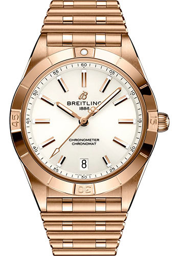 Breitling Chronomat Automatic 36 Watch - 18K Red Gold - White Dial - Metal Bracelet