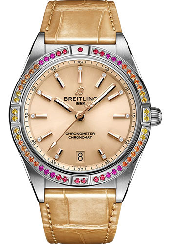 Breitling Chronomat Automatic 36 South Sea Watch - Stainless Steel (Gem-set) - Beige Dial - Beige Alligator Leather Strap - Folding Buckle