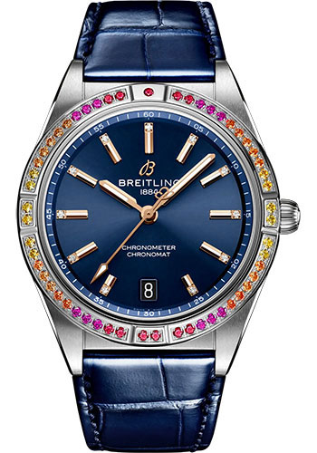Breitling Chronomat Automatic 36 South Sea Watch - Stainless Steel (Gem-set) - Midnight Blue Dial - Blue Alligator Leather Strap - Folding Buckle