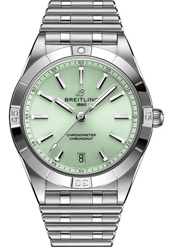 Breitling Chronomat Automatic 36 Watch - Stainless Steel - Mint Green Dial - Metal Bracelet