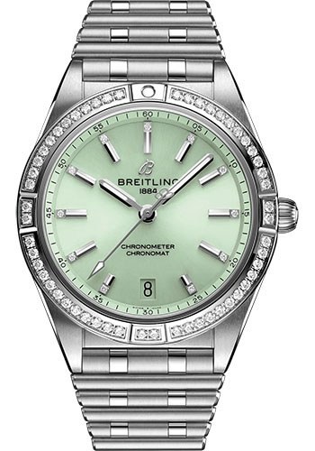 Breitling Chronomat Automatic 36 Watch - Stainless Steel (Gem-set) - Mint Green Diamond Dial - Metal Bracelet