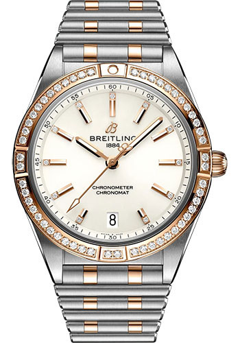 Breitling Chronomat Automatic 36 Watch - Steel and 18K Red Gold (Gem-set) - White Diamond Dial - Metal Bracelet