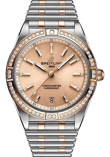 Breitling Chronomat Automatic 36 Watch - Steel and 18K Red Gold (Gem-set) - Copper Diamond Dial - Metal Bracelet