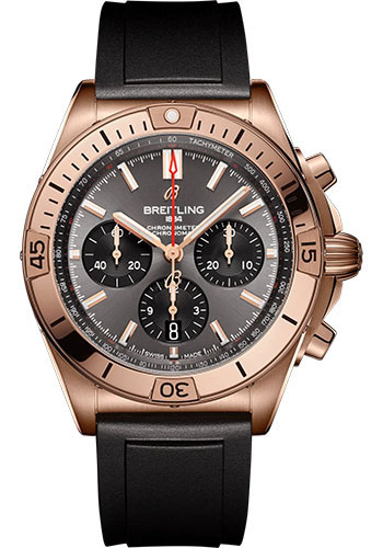 Breitling Chronomat B01 42 Watch - 18K Red Gold - Anthracite Dial - Black Rubber Strap - Folding Buckle