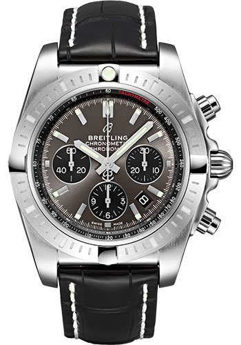 Breitling Chronomat B01 Chronograph 44 Watch - Steel - Blackeye Gray Dial - Black Croco Strap - Folding Buckle