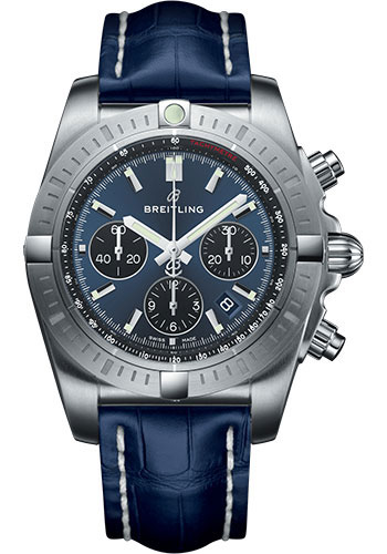 Breitling Chronomat B01 Chronograph 44 Watch - Steel Case - Blackeye Blue Dial - Blue Croco Strap