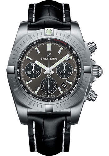 Breitling Chronomat B01 Chronograph 44 Watch - Steel Case - Blackeye Gray Dial - Black Croco Strap