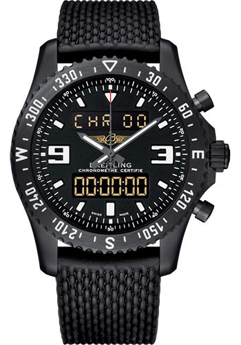 Breitling Chronospace Military Watch - Black steel - Black Dial - Black Rubber Aero Classic Strap - Folding Buckle