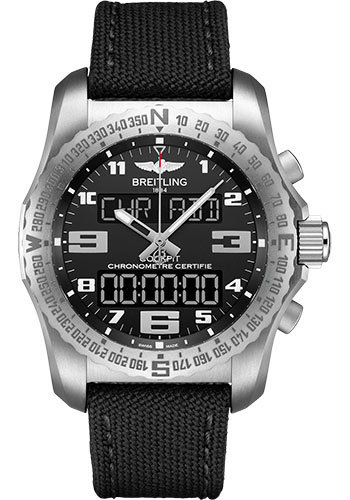 Breitling Cockpit B50 Watch - Titanium - Volcano Black Dial - Anthracite Military Strap - Tang Buckle