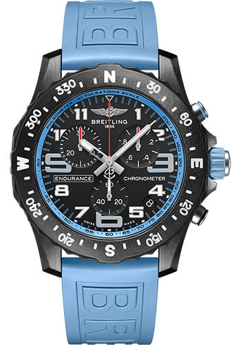 Breitling Endurance Pro Watch - Breitlight® - Black Dial - Blue Rubber Strap - Tang Buckle