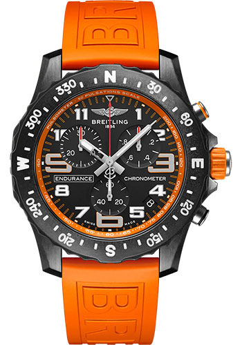 Breitling Endurance Pro Watch - Breitlight® - Black Dial - Orange Rubber Strap - Tang Buckle