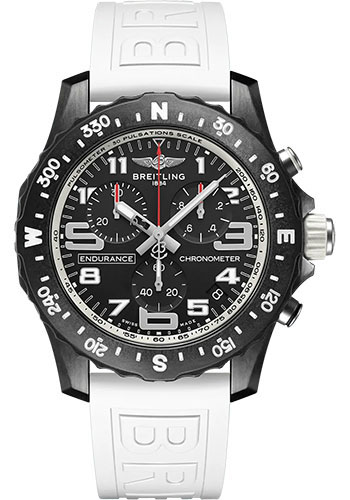 Breitling Endurance Pro Watch - Breitlight® - Black Dial - White Rubber Strap - Tang Buckle